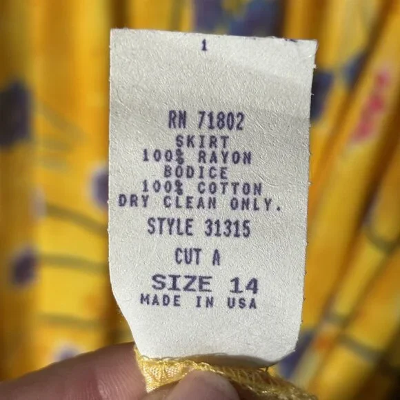 Vintage Karlie Collection Denim & Floral Midi Dress Size 14 Yellow & Blue - Picture 11 of 11